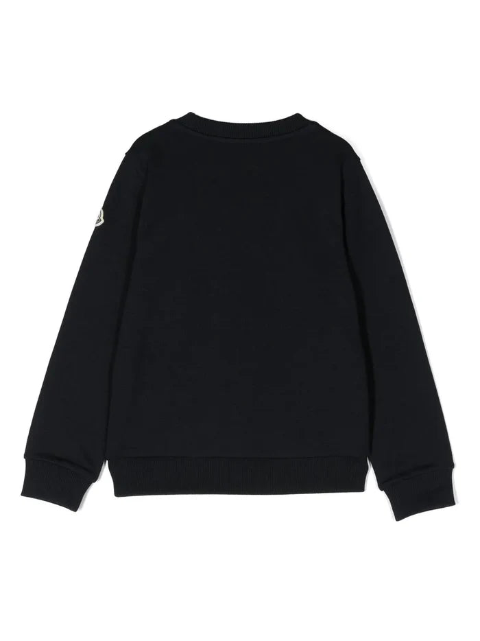 MONCLER KIDS Logo Embossed Sweatshirt Navy - MAISONDEFASHION.COM