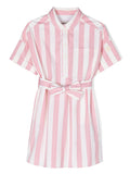 MONCLER KIDS Logo Patch Striped Dress Pink/White - MAISONDEFASHION.COM