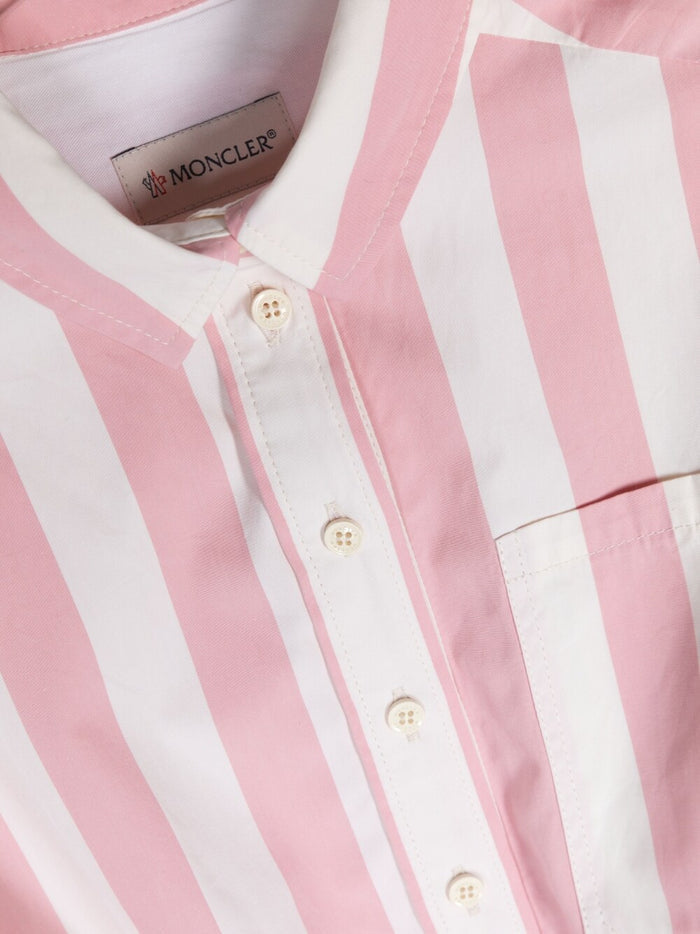MONCLER KIDS Logo Patch Striped Dress Pink/White - MAISONDEFASHION.COM