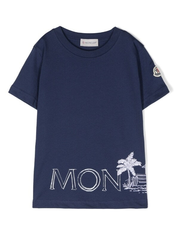 MONCLER KIDS Logo Short Sleeve T-Shirt Navy - MAISONDEFASHION.COM