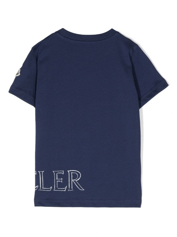 MONCLER KIDS Logo Short Sleeve T-Shirt Navy - MAISONDEFASHION.COM