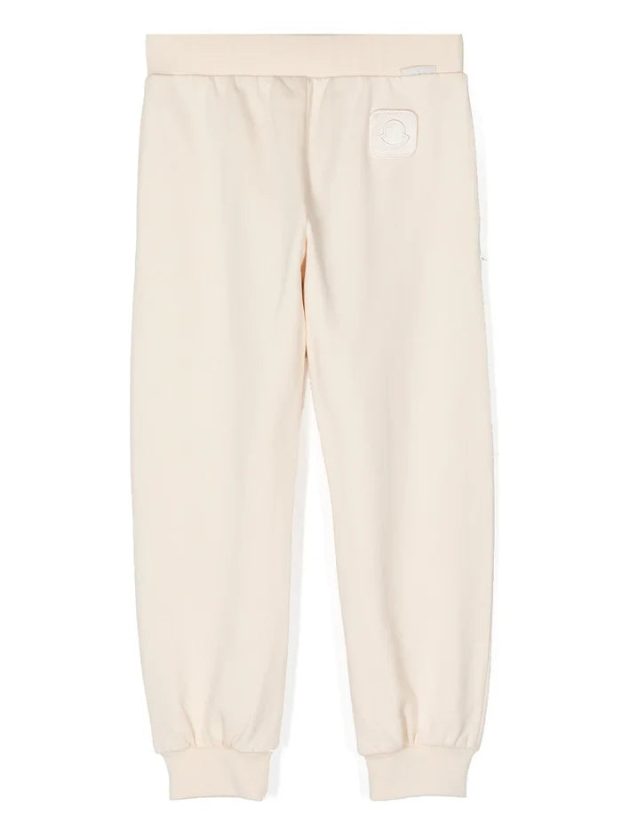 MONCLER KIDS Logo Sweat Pants Beige - MAISONDEFASHION.COM