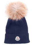 MONCLER KIDS Pom Pom Beanie Navy - MAISONDEFASHION.COM