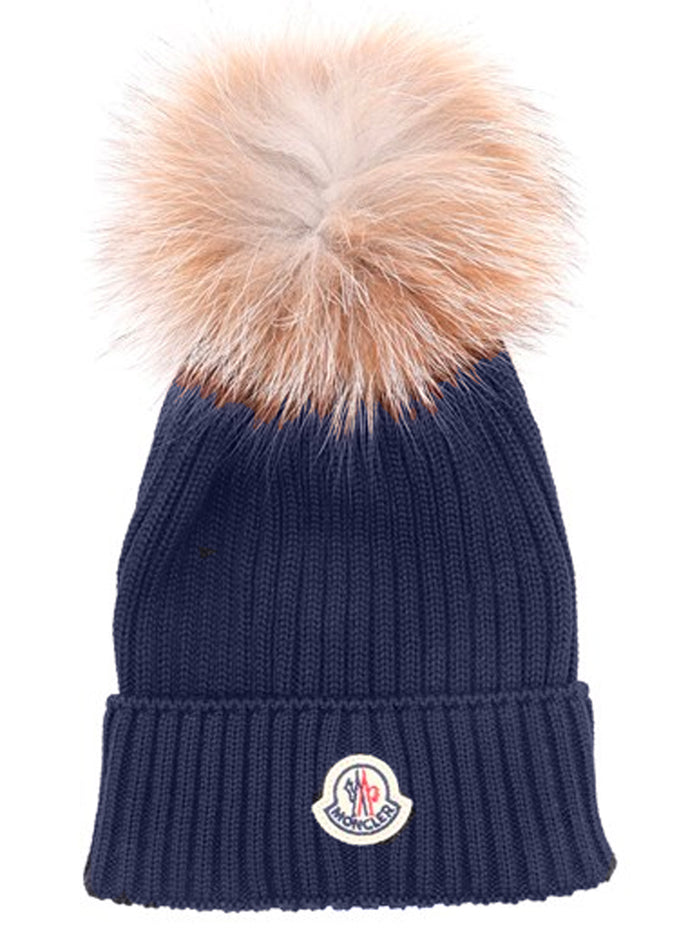 MONCLER KIDS Pom Pom Beanie Navy - MAISONDEFASHION.COM