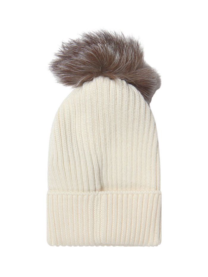 MONCLER KIDS Ribbed-knit pompom beanie Cream - MAISONDEFASHION.COM