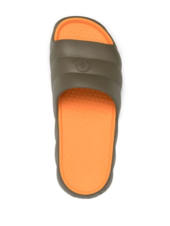 MONCLER Lilo Slides Green/Orange - MAISONDEFASHION.COM