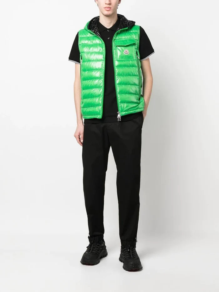 MONCLER Logo Contrast Trim Polo Shirt Black/White - MAISONDEFASHION.COM