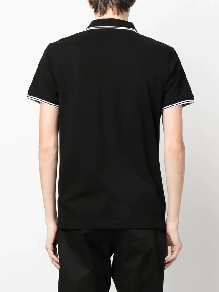 MONCLER Logo Contrast Trim Polo Shirt Black/White - MAISONDEFASHION.COM