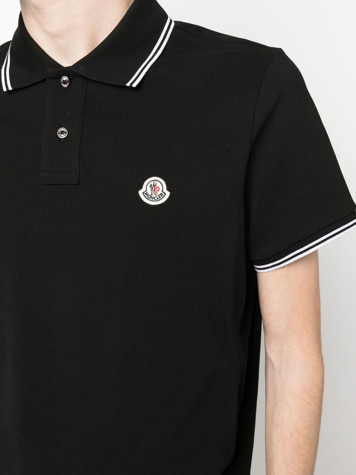 MONCLER Logo Contrast Trim Polo Shirt Black/White - MAISONDEFASHION.COM