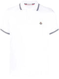MONCLER Logo Contrast Trim Polo Shirt White/Black - MAISONDEFASHION.COM