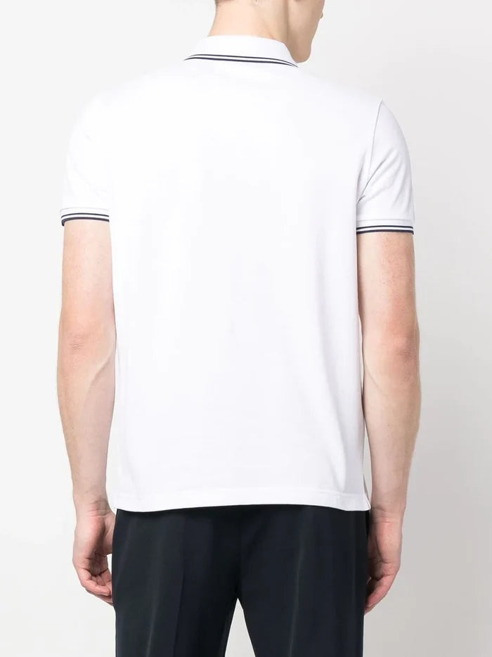 MONCLER Logo Contrast Trim Polo Shirt White/Black - MAISONDEFASHION.COM