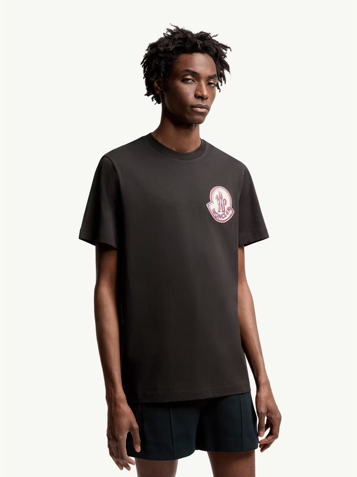 MONCLER Logo Hand-drawn Effect Cotton T-shirt Black