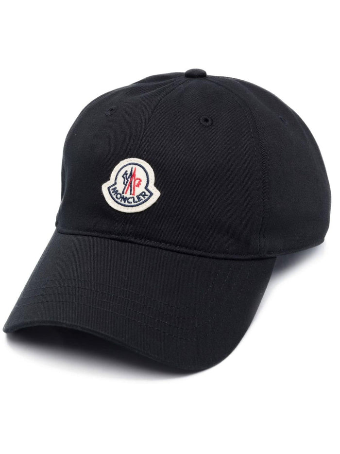 MONCLER Logo Patch Detail Cotton Cap Black - MAISONDEFASHION.COM