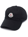 MONCLER Logo Patch Detail Cotton Cap Black - MAISONDEFASHION.COM