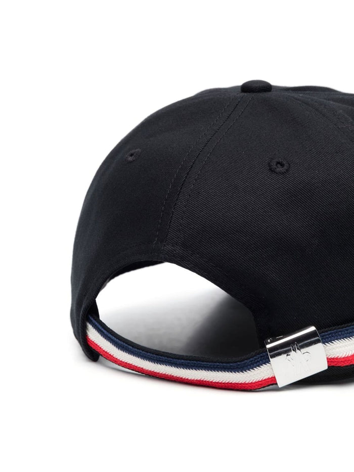 MONCLER Logo Patch Detail Cotton Cap Black - MAISONDEFASHION.COM