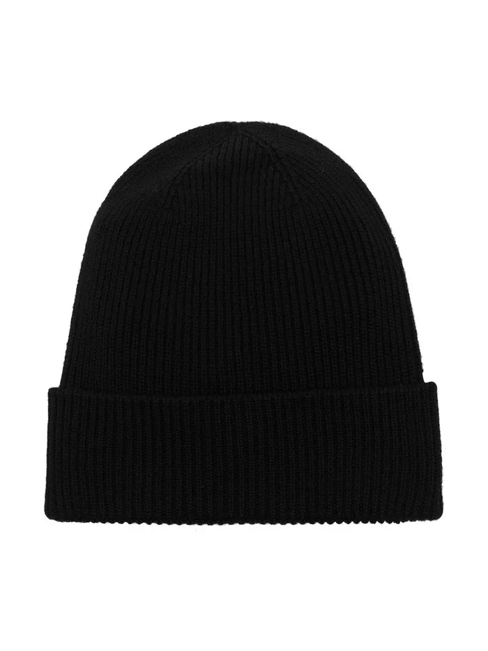 MONCLER Logo Patch Knitted Wool Beanie Black - MAISONDEFASHION.COM