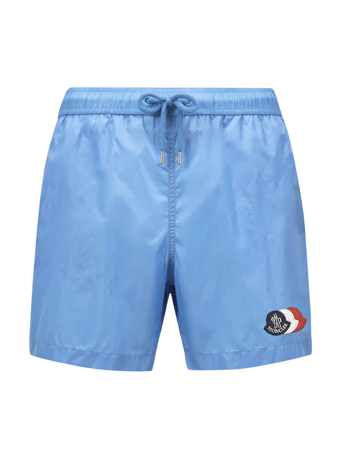 MONCLER Logo Patch Swim Shorts Sky Blue