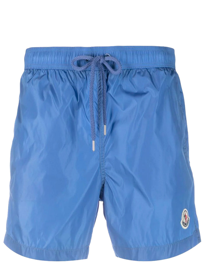 MONCLER Logo-Patch Swimming Shorts Sky Blue - MAISONDEFASHION.COM