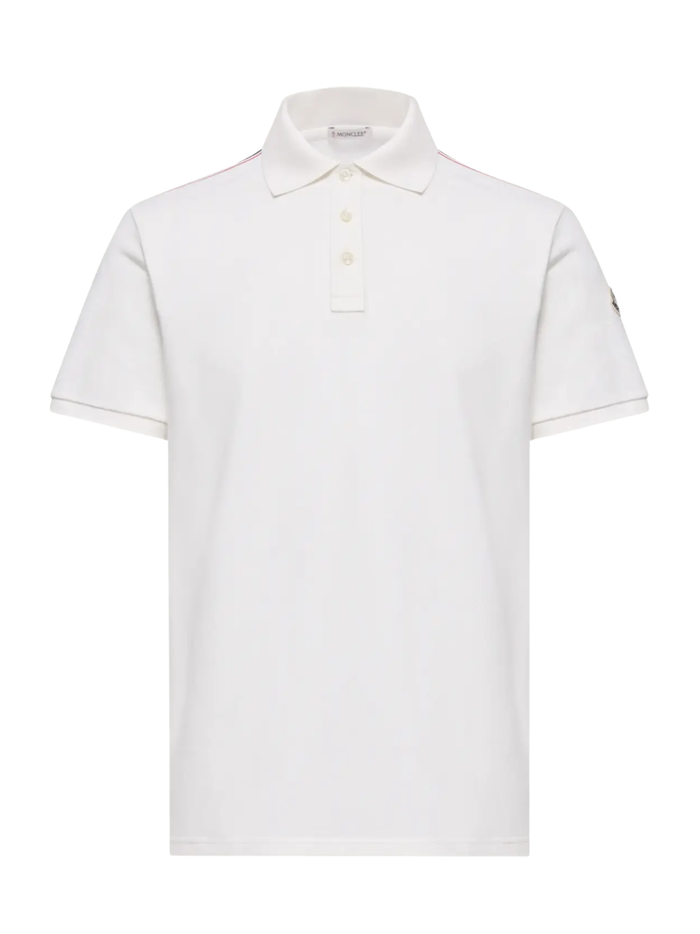MONCLER Tricolour Trim Cotton Polo Shirt White
