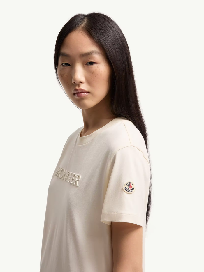 MONCLER WOMEN Embroidered Tonal Logo Cotton T-Shirt White