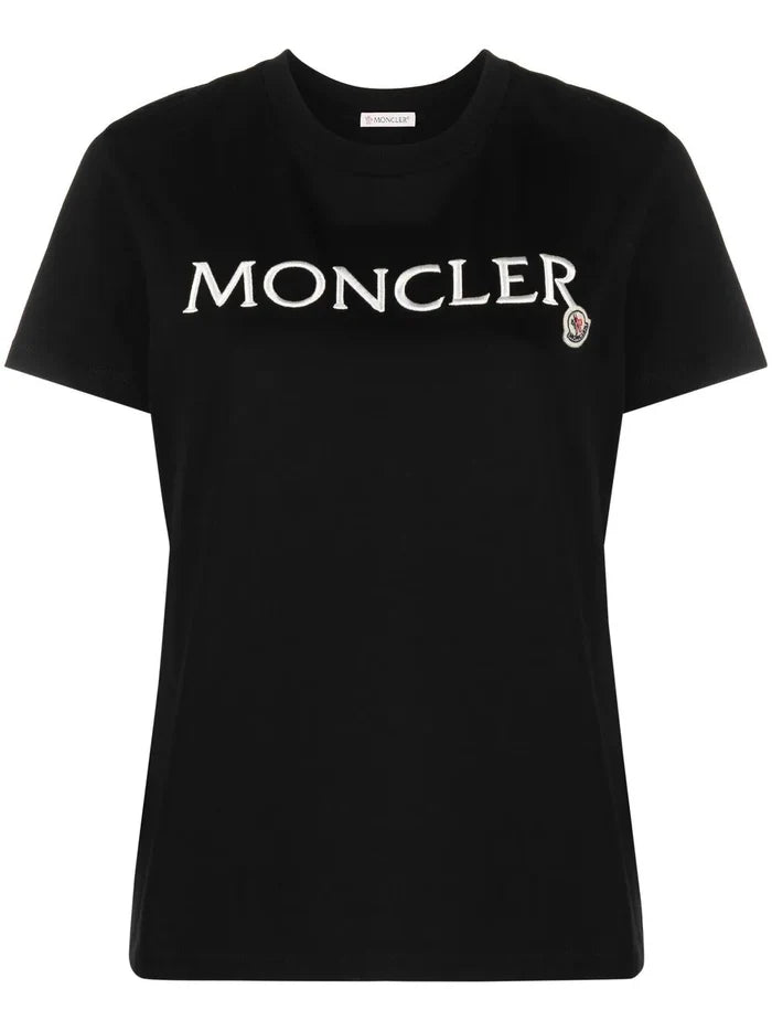 MONCLER WOMEN Logo Embroidered T-Shirt Black - MAISONDEFASHION.COM