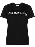 MONCLER WOMEN Logo Embroidered T-Shirt Black - MAISONDEFASHION.COM
