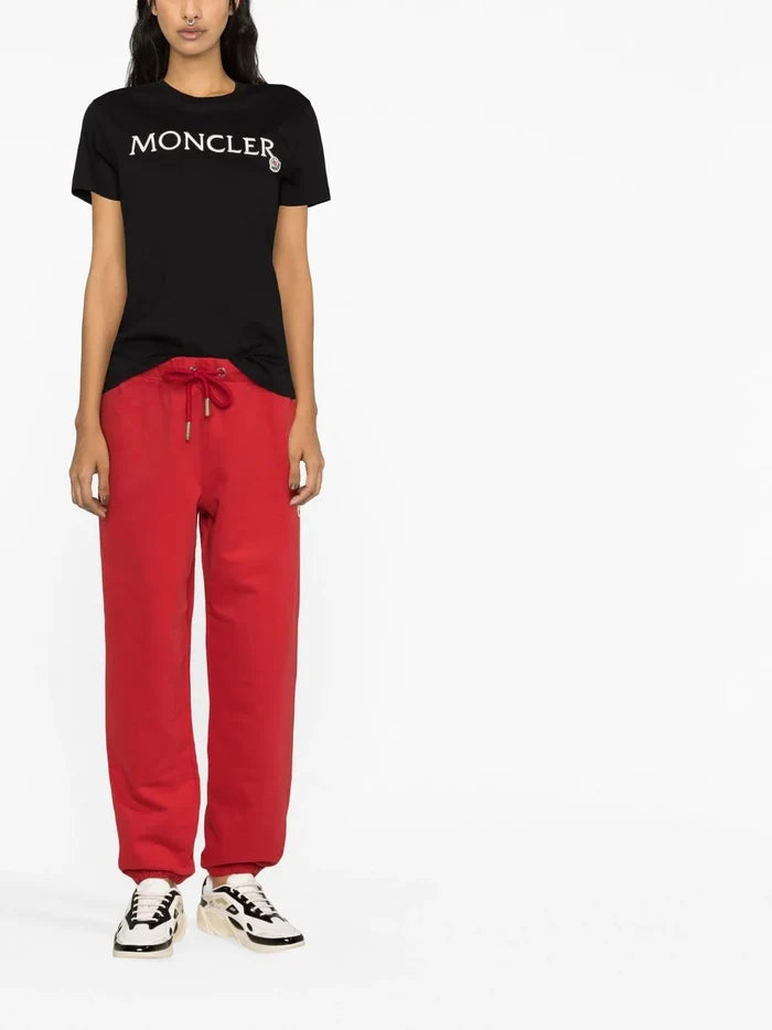 MONCLER WOMEN Logo Embroidered T-Shirt Black - MAISONDEFASHION.COM