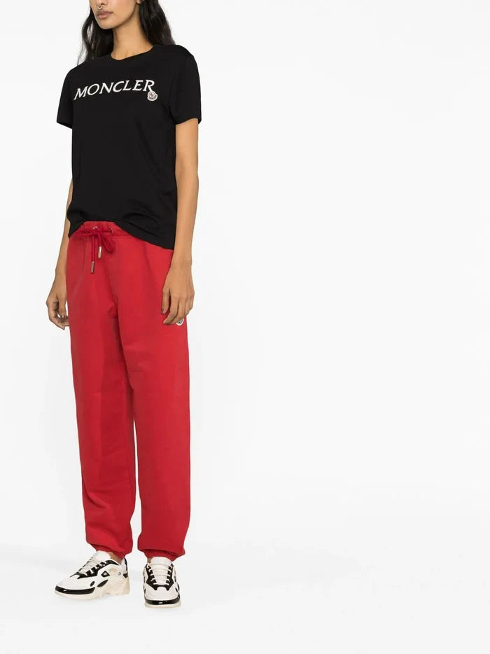 MONCLER WOMEN Logo Embroidered T-Shirt Black - MAISONDEFASHION.COM