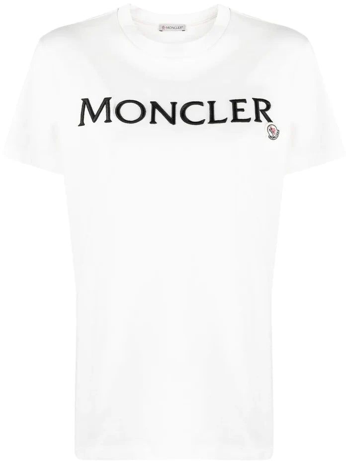 MONCLER WOMEN Logo Embroidered T-Shirt White - MAISONDEFASHION.COM