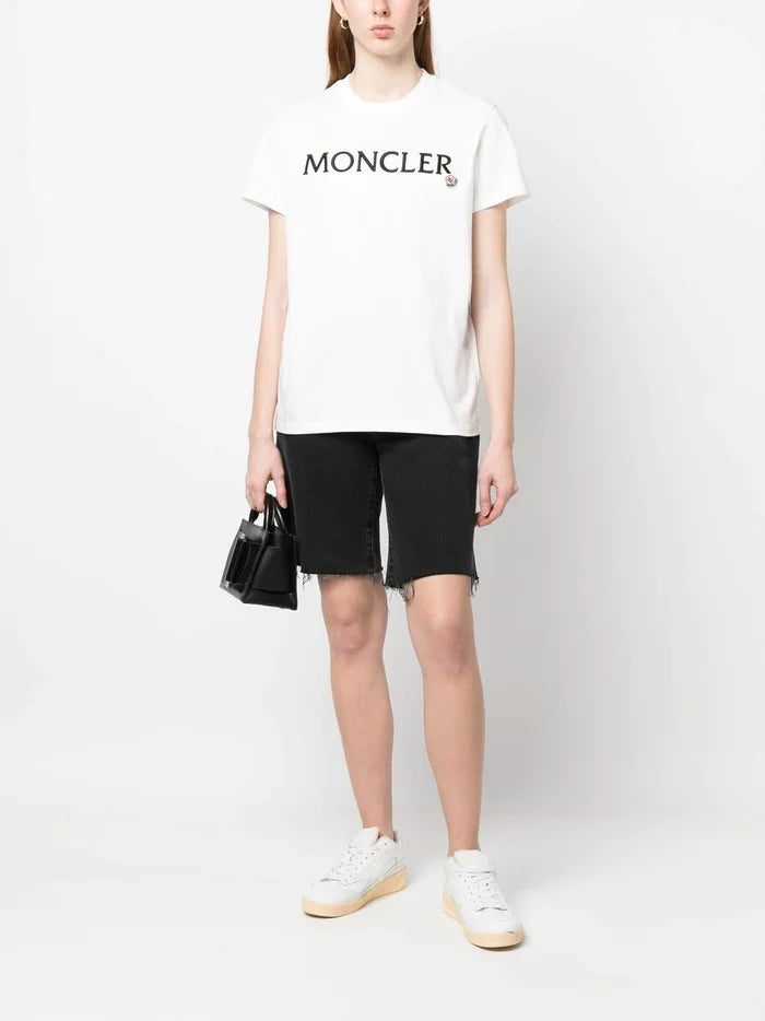MONCLER WOMEN Logo Embroidered T-Shirt White - MAISONDEFASHION.COM