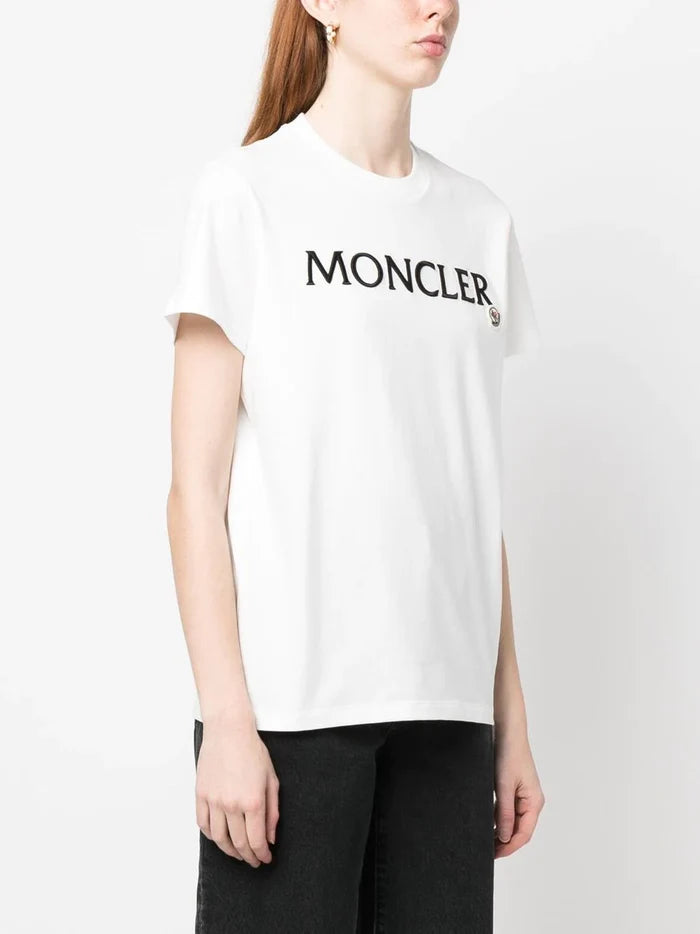 MONCLER WOMEN Logo Embroidered T-Shirt White - MAISONDEFASHION.COM