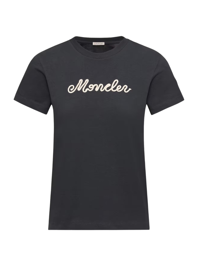 MONCLER WOMEN Logo Embroidery Cotton T-Shirt Navy Blue