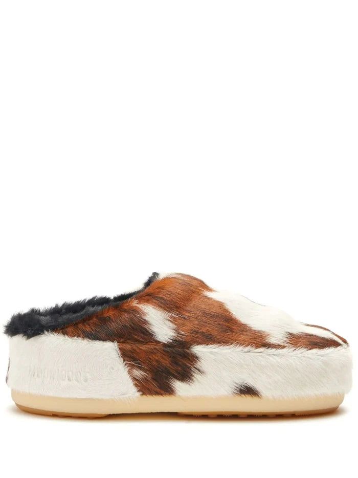 MOON BOOT UNISEX Cow Print Pony Hair Mules Multi - MAISONDEFASHION.COM