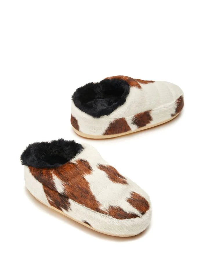MOON BOOT UNISEX Cow Print Pony Hair Mules Multi - MAISONDEFASHION.COM