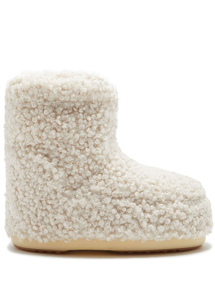 MOON BOOT UNISEX Icon Faux-shearling Ankle Boots Ivory White - MAISONDEFASHION.COM