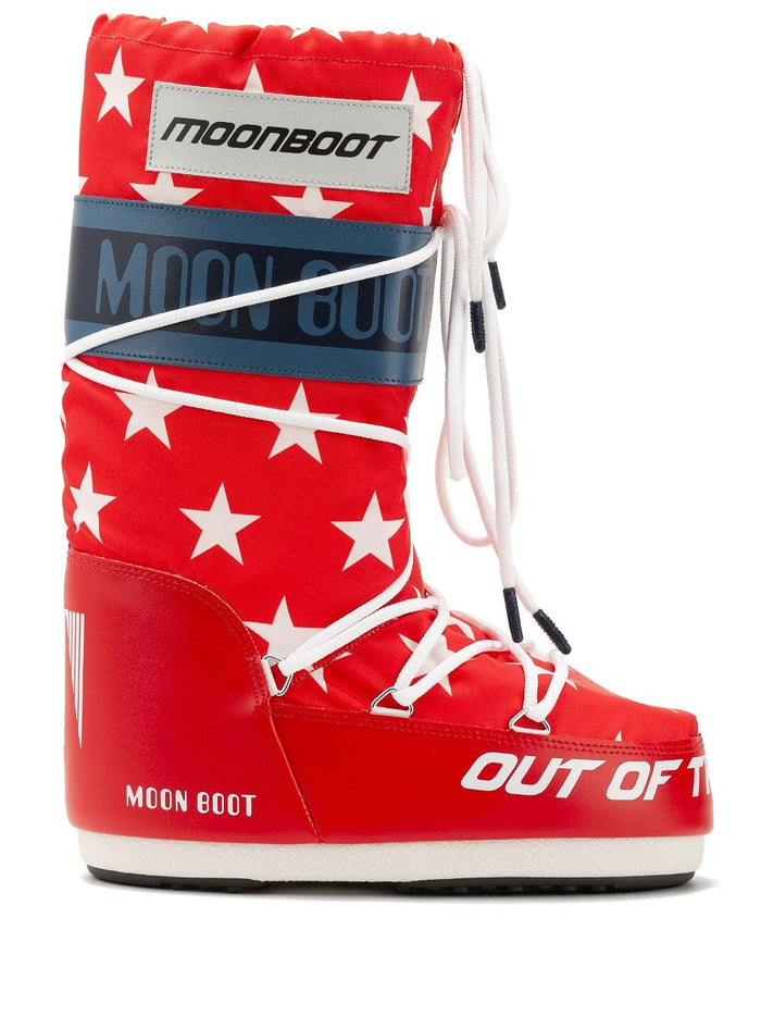 MOON BOOT UNISEX Retrobiker White Stars Print Boots Red/Multi - MAISONDEFASHION.COM