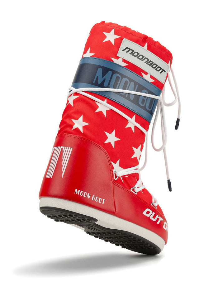 MOON BOOT UNISEX Retrobiker White Stars Print Boots Red/Multi - MAISONDEFASHION.COM