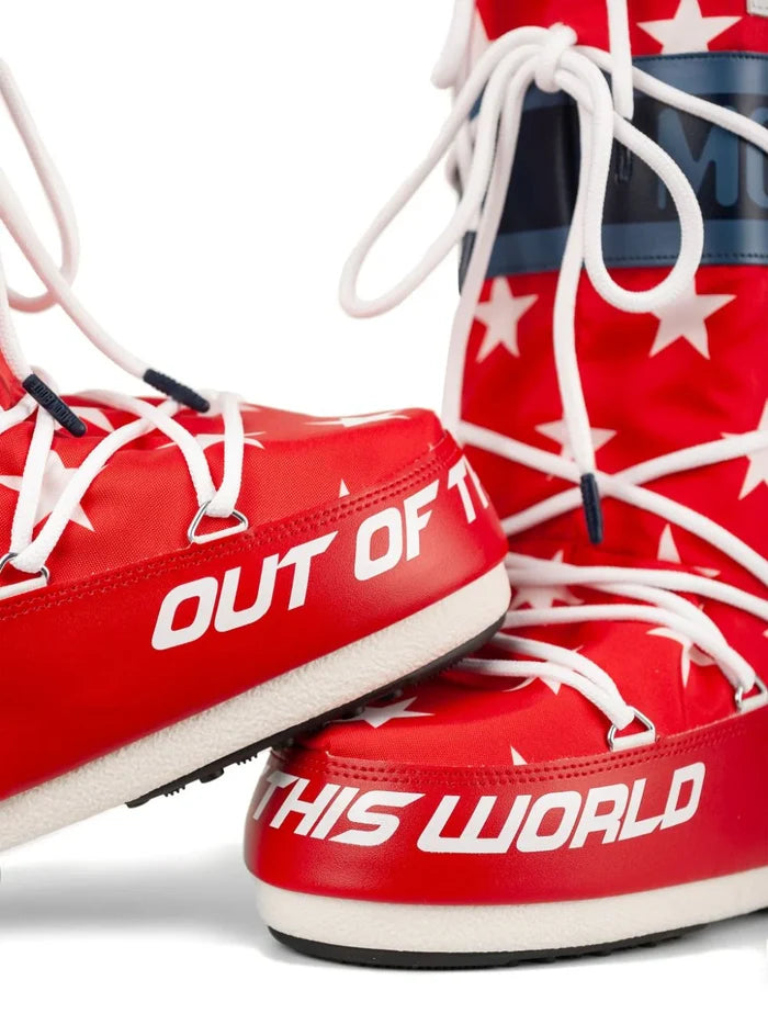 MOON BOOT UNISEX Retrobiker White Stars Print Boots Red/Multi - MAISONDEFASHION.COM