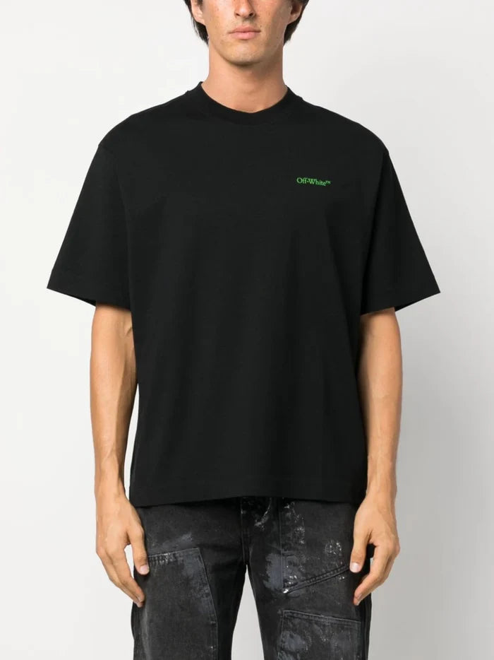 OFF-WHITE MEN Moon Cam Arrows-Print Skate T-shirt Black/Green - MAISONDEFASHION.COM
