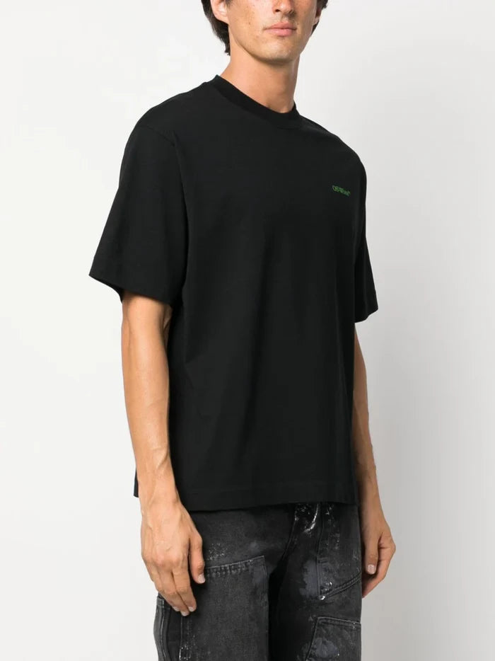 OFF-WHITE MEN Moon Cam Arrows-Print Skate T-shirt Black/Green - MAISONDEFASHION.COM