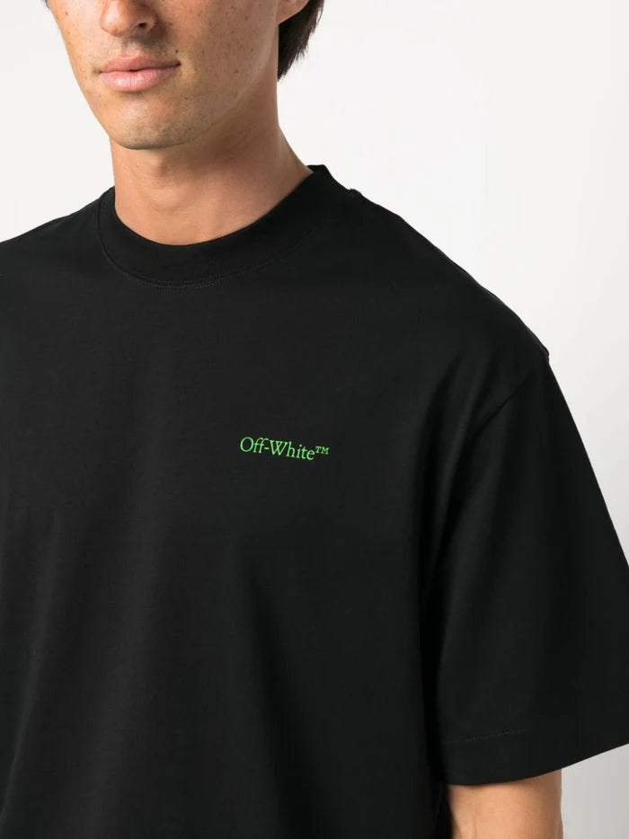 OFF-WHITE MEN Moon Cam Arrows-Print Skate T-shirt Black/Green - MAISONDEFASHION.COM
