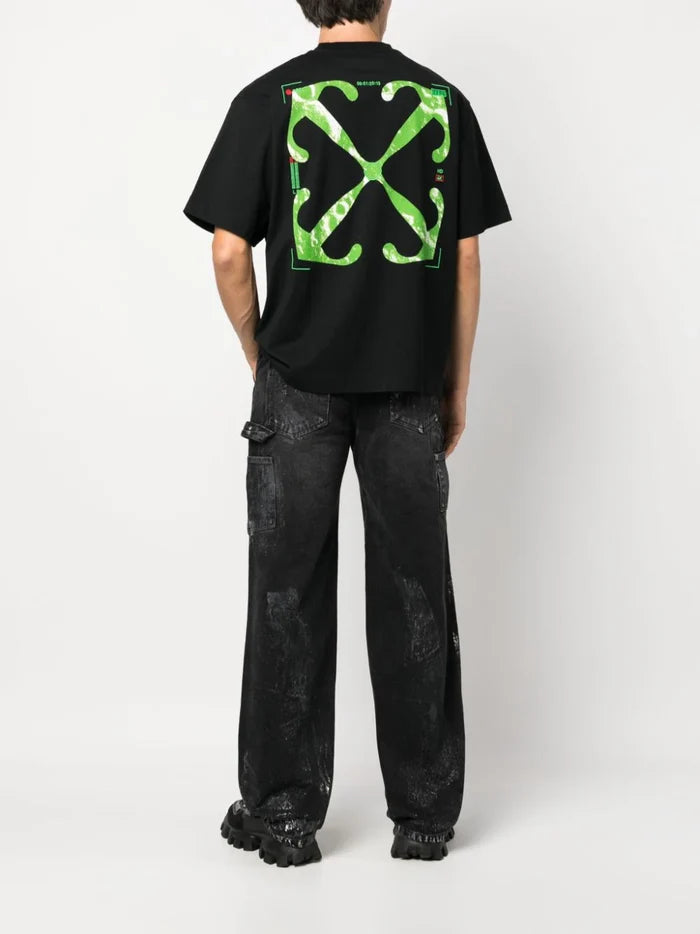 OFF-WHITE MEN Moon Cam Arrows-Print Skate T-shirt Black/Green - MAISONDEFASHION.COM