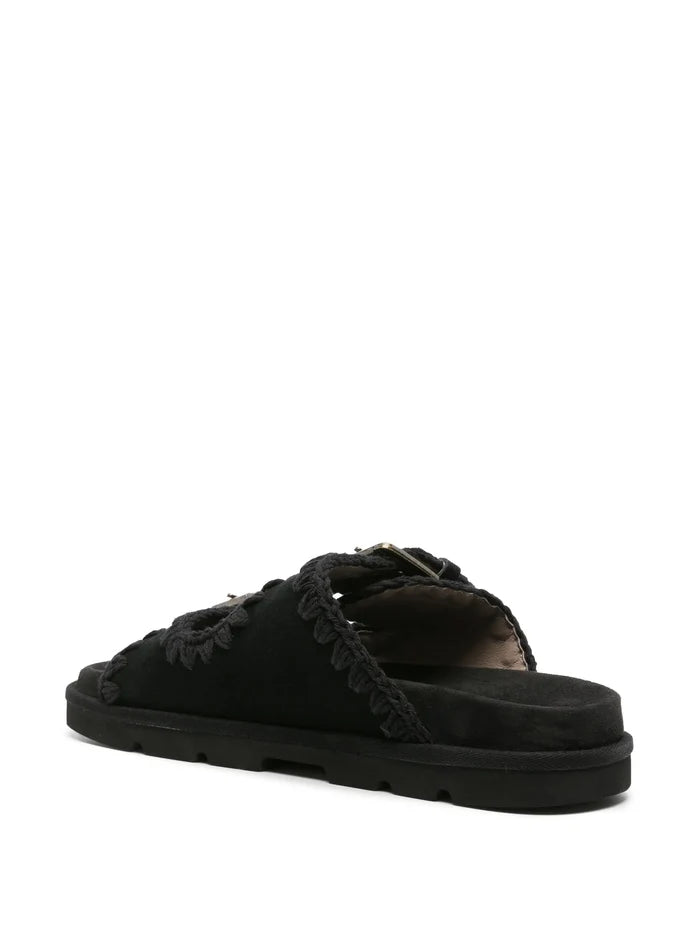 MOU WOMEN Low-Bio Double Buckle Sandals Black/Black - MAISONDEFASHION.COM