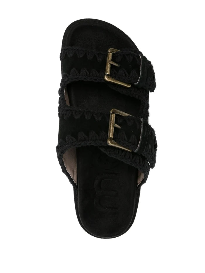 MOU WOMEN Low-Bio Double Buckle Sandals Black/Black - MAISONDEFASHION.COM