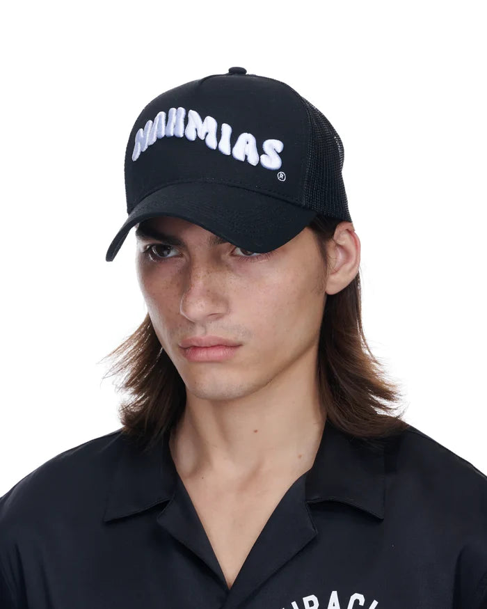 NAHMIAS Bubble Wave Logo Trucker Hat Black - MAISONDEFASHION.COM