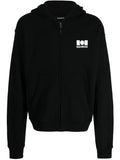 NAHMIAS Logo Print Zip Up Cotton Hoodie Black - MAISONDEFASHION.COM