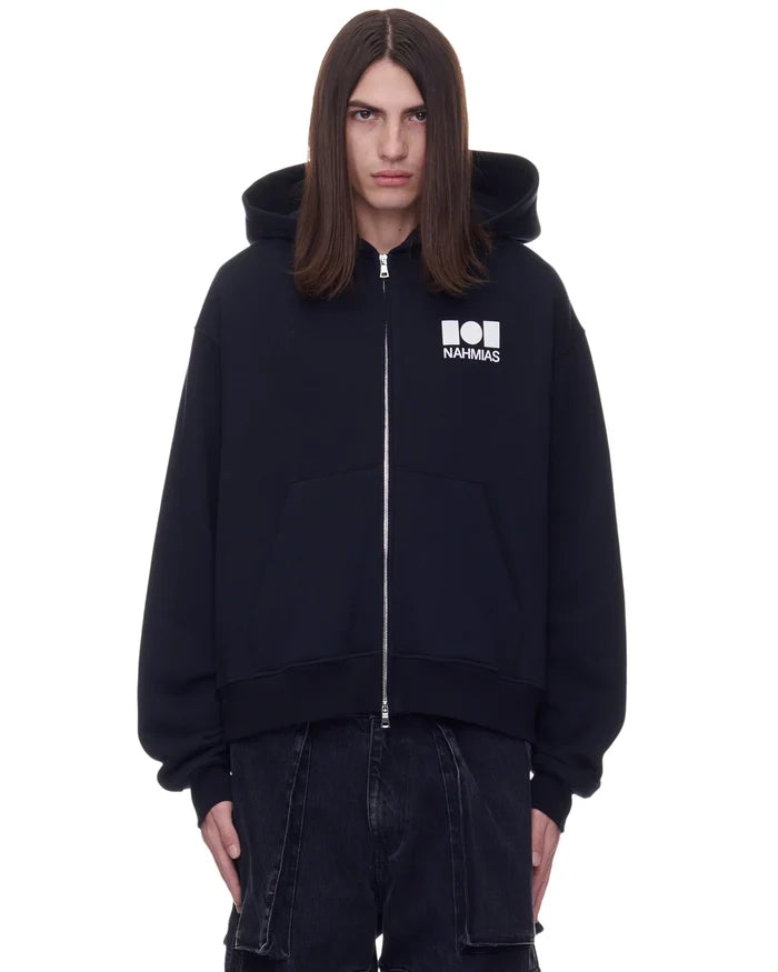 NAHMIAS Logo Zip Up Hoodie Black - MAISONDEFASHION.COM