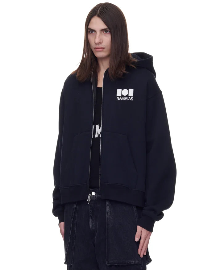 NAHMIAS Logo Zip Up Hoodie Black - MAISONDEFASHION.COM