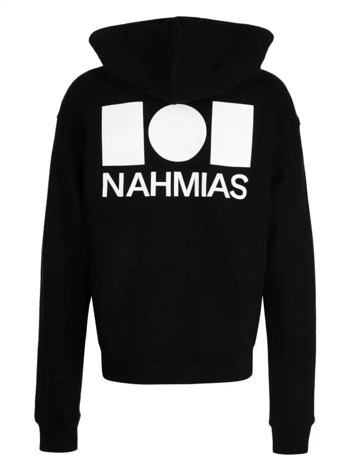 NAHMIAS Logo Print Zip Up Cotton Hoodie Black - MAISONDEFASHION.COM
