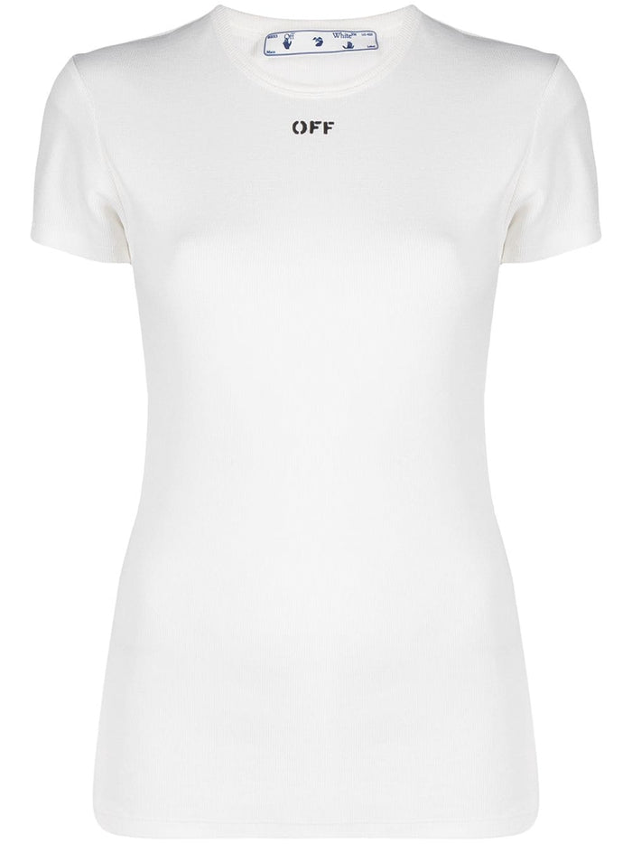 OFF WHITE WOMEN Ribbed Basic T-shirt White - MAISONDEFASHION.COM